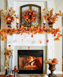 2-Pack Fall Maple Leaf Garland, 5.9FT Orange Autumn Vine, Thanksgiving Christmas Mantel Decor