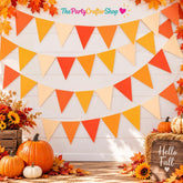 Fall Pennant Garland Set, Autumn Triangle Bunting, Thanksgiving Party Decor