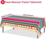 Mexican Fiesta Tablecloth 3PCS, Colorful Plastic Table Covers 54x87 Inch, Party Decorations