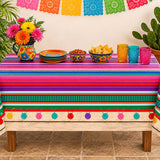 Mexican Fiesta Tablecloth 3PCS, Colorful Plastic Table Covers 54x87 Inch, Party Decorations
