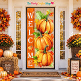 Fall Door Banner, Welcome Autumn Pumpkins, Maple Leaves, Farmhouse Decor