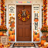 Fall Scarecrow Pumpkin Porch Banner Set, 2pc 72x12 Inch Farmhouse Outdoor Decor