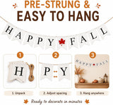 Happy Fall Burlap Banner, Maple Leaf Garland, Autumn Mantel Decor