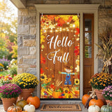 Hello Fall Door Banner, Pumpkin Scarecrow Autumn Backdrop (35.4x70.8 Inch)