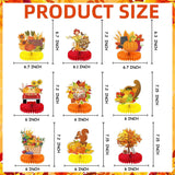 9pc Fall Honeycomb Centerpieces, Thanksgiving Pumpkin Turkey Decorations