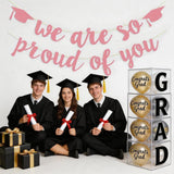 Rose Gold Glitter Graduation Banner, Class of 2026 Party Decor (Pre-assembled)