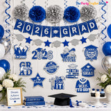 Class of 2026 Graduation Decorations, Blue Silver Banner, Swirls, Lanterns (Party Set)