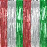 2 Pack Mexican Independence Day Foil Fringe Curtains, Red Silver Green Fiesta Decorations (3.2x6.6 Ft) TP