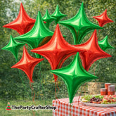 Mexican Independence Day Star Balloons, Red Green Foil Party Decorations (14PCS)