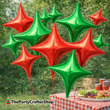 Mexican Independence Day Star Balloons, Red Green Foil Party Decorations (14PCS)
