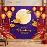 Mid Autumn Festival Backdrop, Chinese Moon Lantern Scene, Polyester Photo Prop (10x8FT)