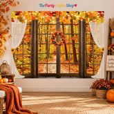 Fall Wooden Window Backdrop, Maple Pumpkin Sunflower Photography Prop (7x5FT)