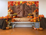 10x8FT Rustic Barn Door Fall Harvest Backdrop, Pumpkin Sunflower Farm Photo Prop (10x8FT)