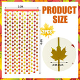 2 Pack Fall Maple Leaf Foil Curtains, Red Gold Orange Tinsel Backdrop (3.3x6.6ft)