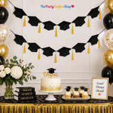 Class of 2026 Graduation Banner, Black Glitter Caps with Gold Tassels (9.6FT)