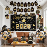 Class of 2026 Graduation Party Decorations Set, Black Gold Backdrop, Balloons, Banner Kit