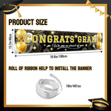 Class of 2026 Graduation Banner, Black Gold Congrats Grad Yard Sign (6x1.3FT)