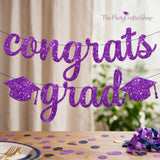 Purple Glitter Graduation Banner, 10FT Congrats Grad Garland, Class of 2026 Party Decor