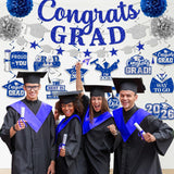 2026 Graduation Party Decorations, Blue Glitter Banner, Pom Poms, Swirls (Class of 2026)