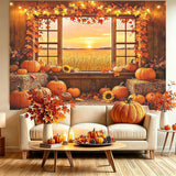 10x8FT Autumn Harvest Barn Window Backdrop, Pumpkin Maple Leaf Photography Background (10x8FT)