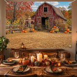 7x5FT Fall Barn Backdrop, Autumn Scarecrow Pumpkin Photography Background (Foldable Polyester)