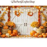 10x8FT Autumn Harvest Photo Backdrop, Pumpkin Barn Door, Maple Leaf Sunflower (Fabric)