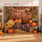 7x5FT Rustic Wood Barn Thanksgiving Backdrop, Harvest Pumpkin Leaves Photo Prop (Vinyl)
