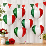 6PCS Mexican Independence Day Heart Balloons, Red Green White Foil Party Decorations