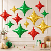 Mexican Independence Day Star Balloons, Red Green Gold Foil (12PCS)