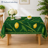 Sukkot Tablecloth, Etrog Lulav Design, 60x104 Inch Polyester Cover