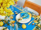 Provence Blue Lemon Tablecloth, Mediterranean Tile Pattern, 60x84 Inch Dining Decor