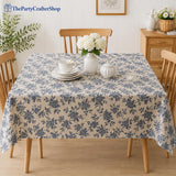 Dark Blue Floral Tablecloth, 52x70 Inch Polyester Dining Cover (Indoor Outdoor)