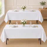 White Polyester Tablecloth 60x102 Inch, Wrinkle Resistant, Washable (2 Pack)