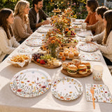 250pc Fall Floral Tableware Set, Autumn Wildflower Plates, Napkins, Cups, Forks (Serves 50)
