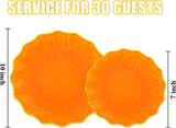 60pc Orange Gold Scalloped Plastic Plates, Heavy Duty Party Tableware (Serves 30)