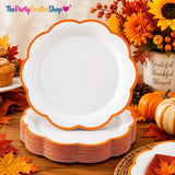 30pc Orange Trim Scalloped Paper Plates, 7 Inch Disposable Tableware (Set)