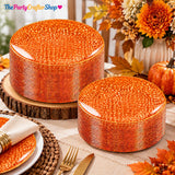 72pc Orange Hammered Plastic Plates with Gold Rim, Elegant Party Tableware (Serves 36)