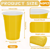60pc Fall Color Plastic Cups, 16oz Autumn Harvest Tableware (Yellow, Orange, Green)
