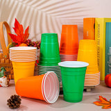 60pc Fall Color Plastic Cups, 16oz Autumn Harvest Tableware (Yellow, Orange, Green)