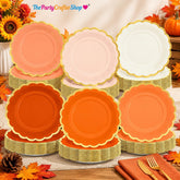 96pc Gradient Scalloped Paper Plates, Autumn Wedding Tableware (9 Inch)