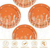 50pc Fall Wildflower Paper Plates, Orange White Floral Dessert Tableware (9 Inch)