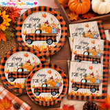 48pc Fall Tableware Set, Buffalo Plaid Pumpkin Truck Plates & Napkins (Serves 24)