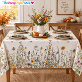 Floral Autumn Tablecloth, 52x70 Inch Polyester, Washable Party Decor