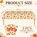 3pc Fall Maple Leaf Tablecloths, 54x108 Inch Disposable Rectangle Covers (Thanksgiving Party Decor)