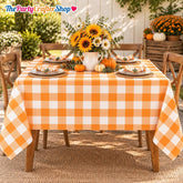 Orange Gingham Tablecloth Set, Waterproof PE Covers (54x108 Inch)