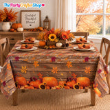 3pc Fall Tablecloth Set, Pumpkin Maple Leaf Covers (54x108 Inch)