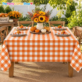 4pc Orange Gingham Tablecloth Set, Fall Plaid PEVA Covers (54x108 Inch)
