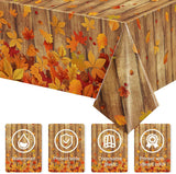 3pc Fall Wood Grain Tablecloth Set, Autumn Leaf Covers (54x108 Inch)