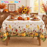 Fall Wildflower Pumpkin Tablecloth, Washable Autumn Party Decor (60x84 Inch)