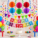 Colorful Birthday Party Decorations Set, Paper Bunting, Honeycomb Balls, Streamers (Eco-Friendly)